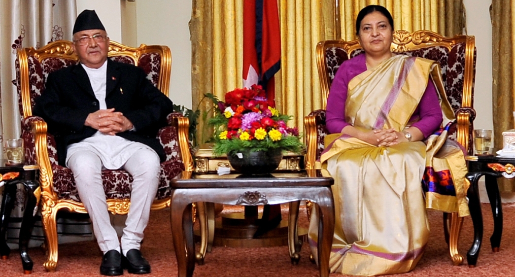 नेपाल बाहिरिएपछि प्रधानमन्त्री ओली र राष्ट्रपति भण्डारीबीच पुनस् भेटवार्ता
